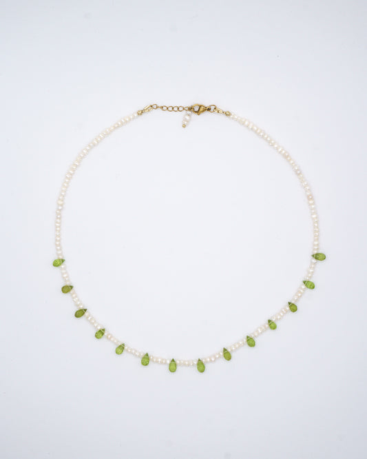 WILLOW - freshwater pearl & peridot necklace