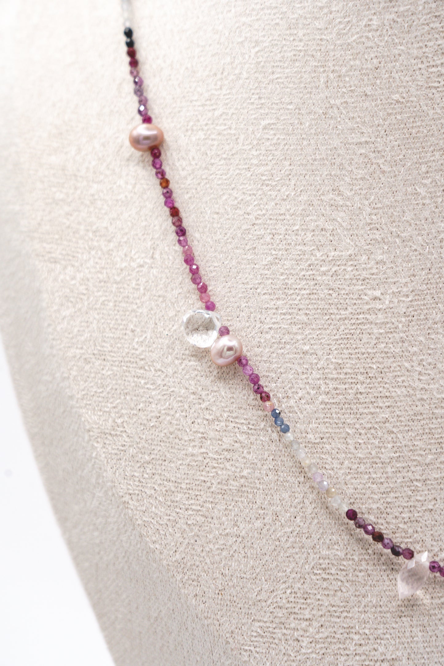 AMELIE - Spinel gemstone necklace with topaz, quartz, and freshwater pearl droplets