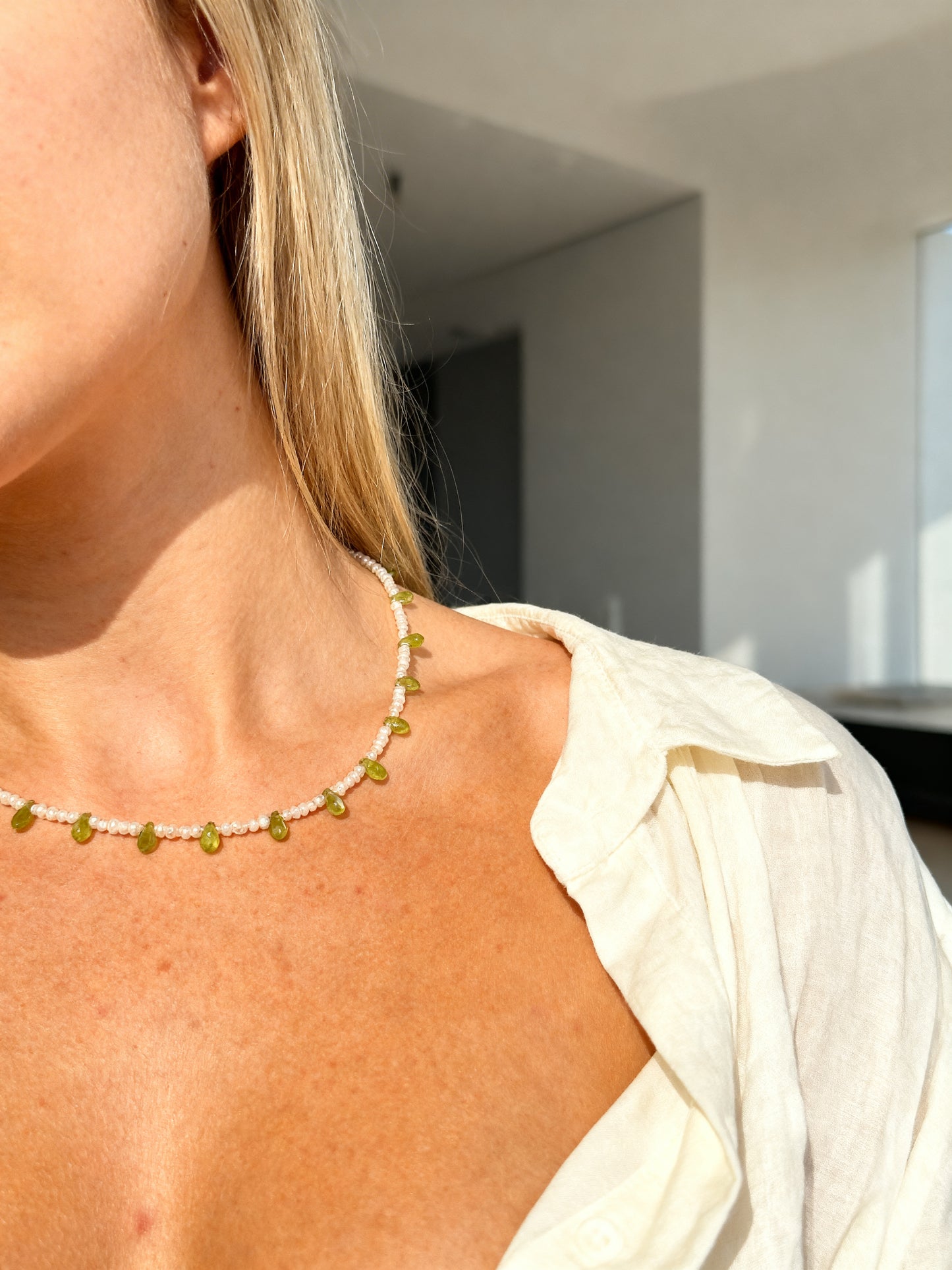 WILLOW - freshwater pearl & peridot necklace