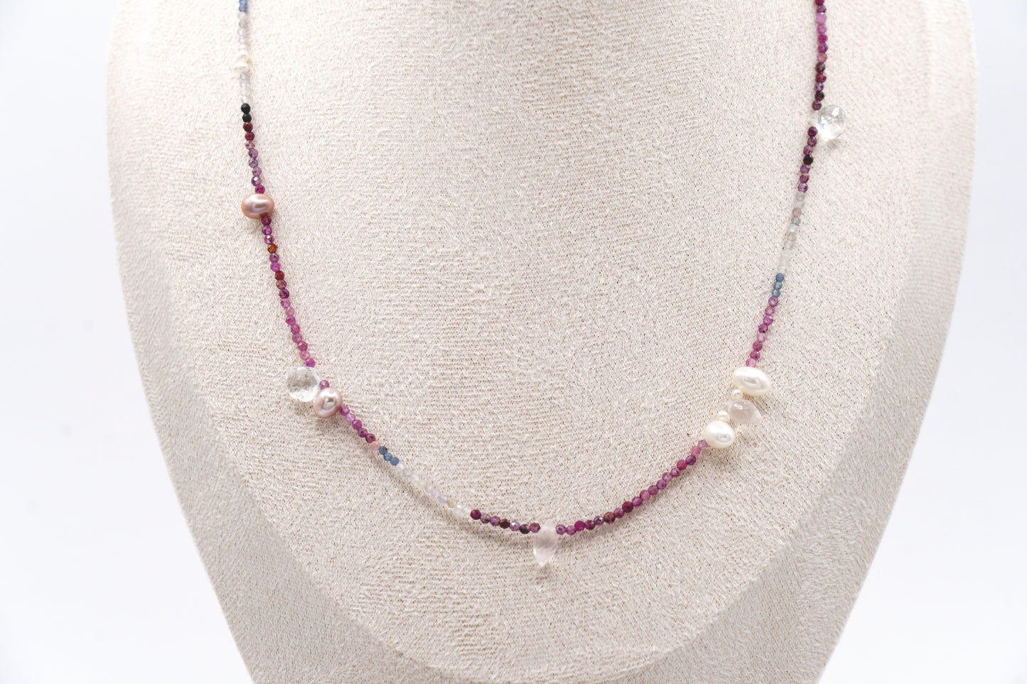 AMELIE - Spinel gemstone necklace with topaz, quartz, and freshwater pearl droplets